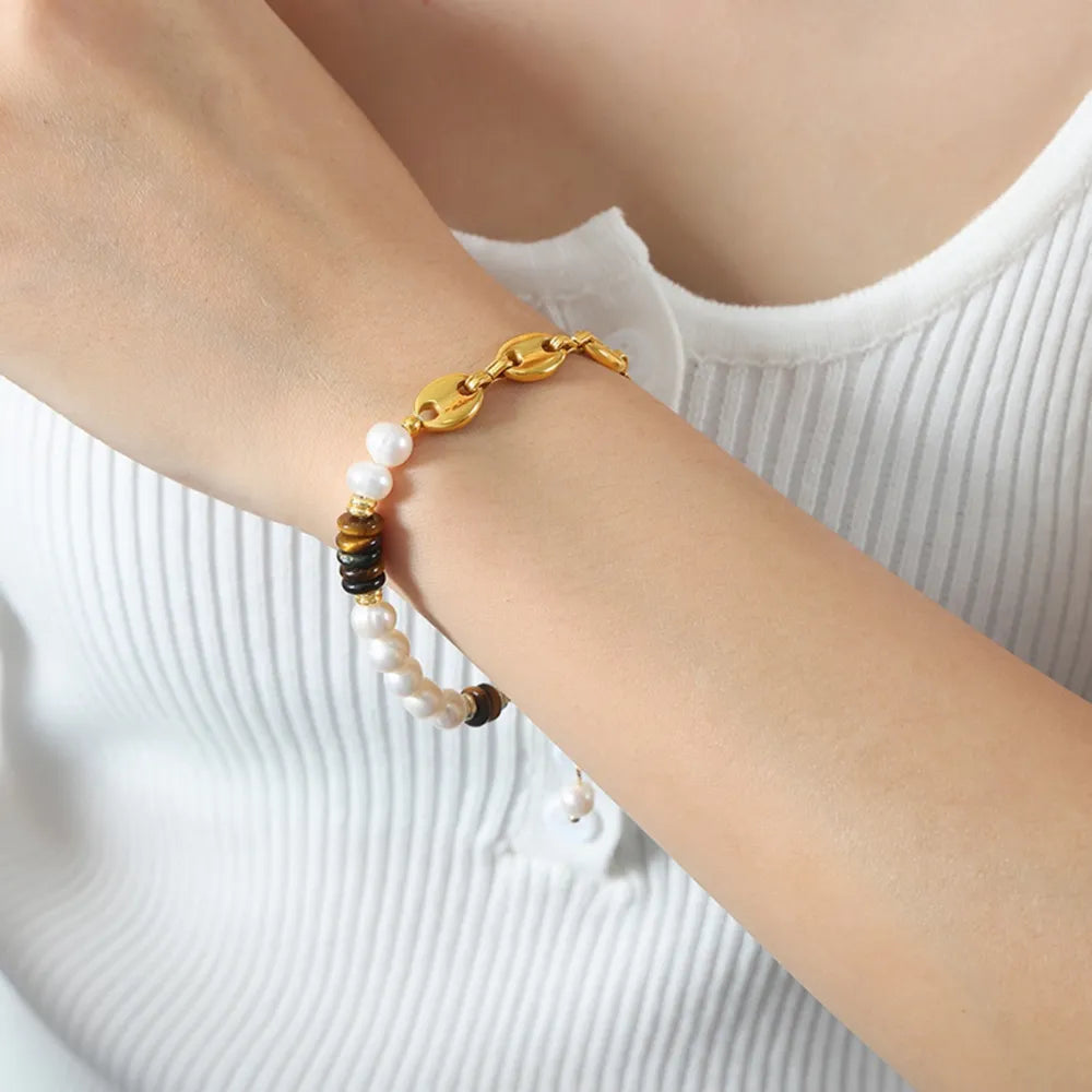 Freshwater Pearl Tiger's Eye Bracelet