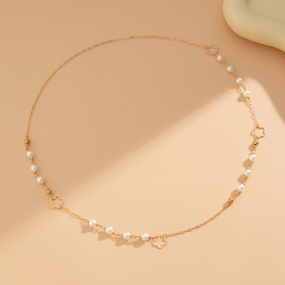 Personalized pearl round bead long chain necklace