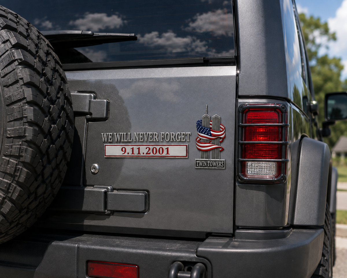 We Will Never Forget – 9.11.2001 Memorial Car Emblem