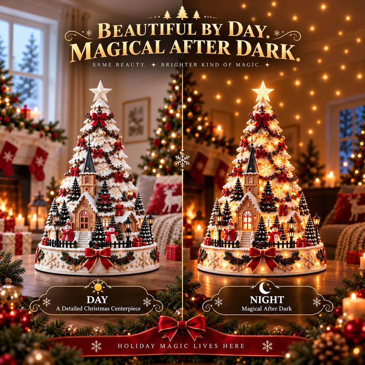 🎄Christmas Village Projection Centerpiece – 4 Themed Villages