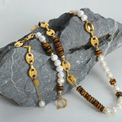 Freshwater Pearl Tiger's Eye Bracelet