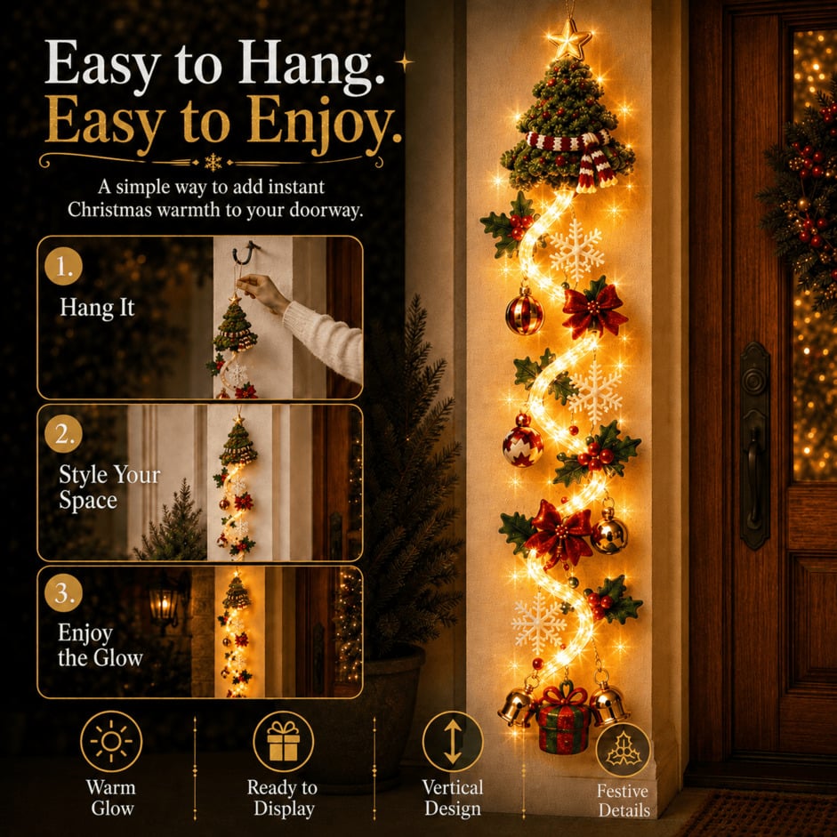 ⏳ Last Day 49% OFF –🎄✨ Create a Warm Christmas Welcome — Lighted Holiday Door Hanger for Your Front Door & Porch