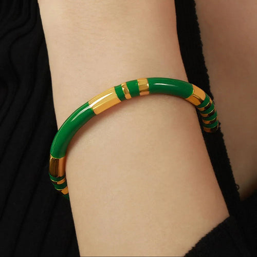 Enamel Titanium Steel Cuff Bracelet