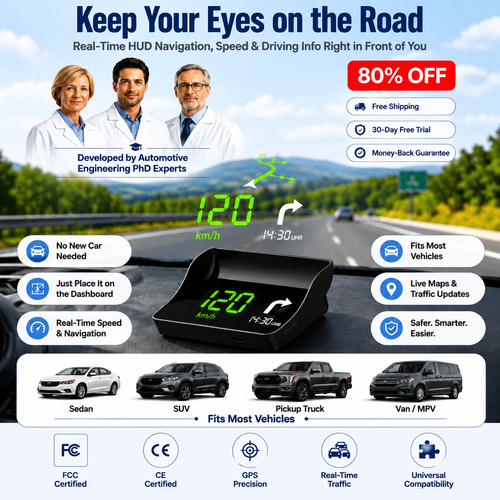【Smart In-Car HUD Co-Pilot】Works on Sedans, SUVs, Pickups, RVs, and More! 30-Day Risk-Free Trial