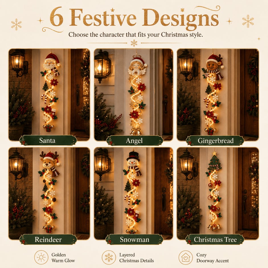 ⏳ Last Day 49% OFF –🎄✨ Create a Warm Christmas Welcome — Lighted Holiday Door Hanger for Your Front Door & Porch