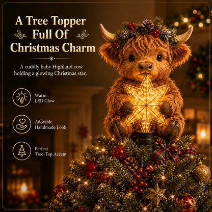 🐮🎄Baby Highland Cow Glowing Star Tree Topper✨✨