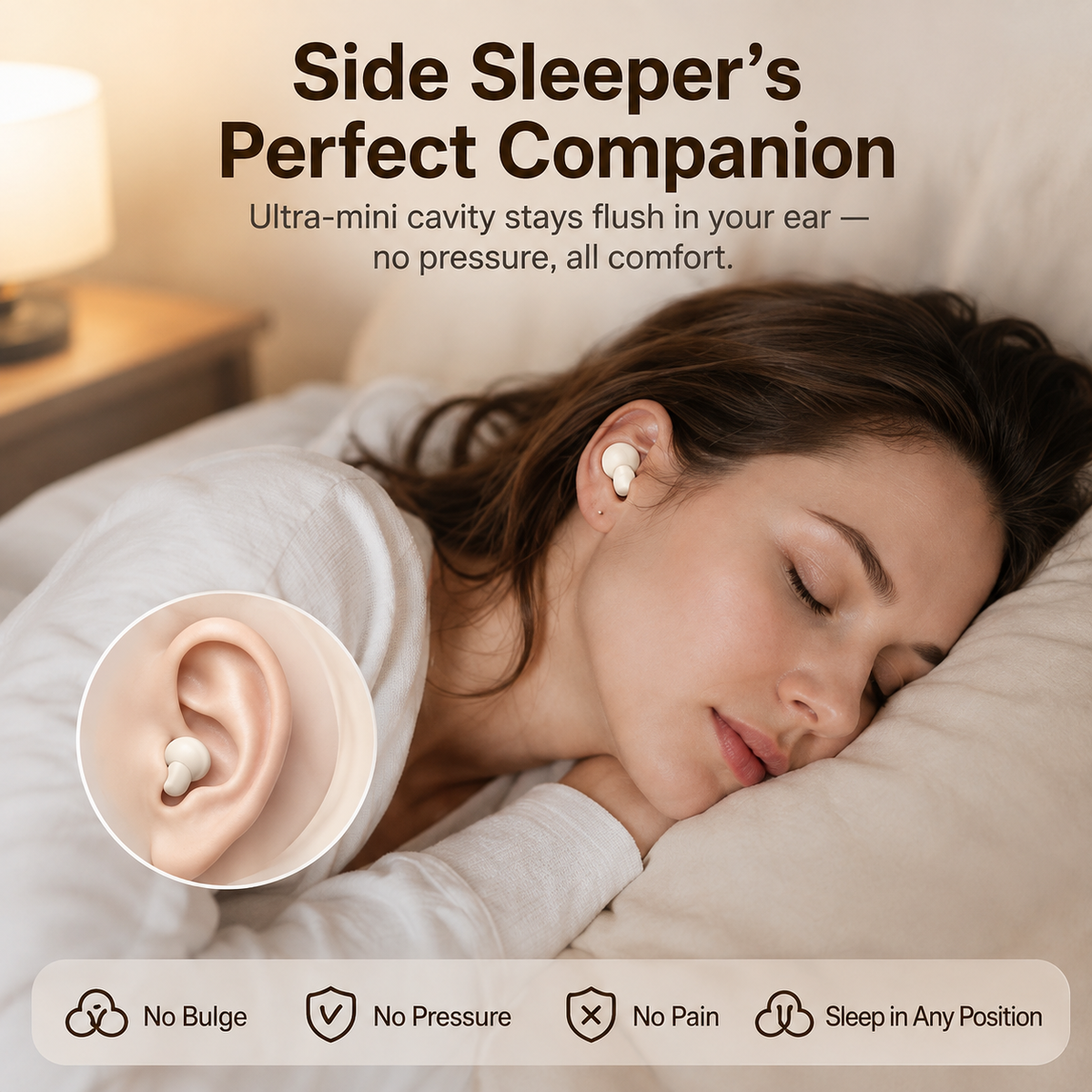 🎧 Invisible Wireless Earbuds – 0.08oz, 25Hr Noise Cancelling, Side-Sleeper Comfort