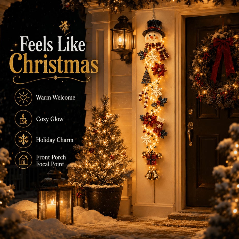 ⏳ Last Day 49% OFF –🎄✨ Create a Warm Christmas Welcome — Lighted Holiday Door Hanger for Your Front Door & Porch