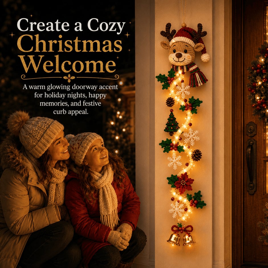⏳ Last Day 49% OFF –🎄✨ Create a Warm Christmas Welcome — Lighted Holiday Door Hanger for Your Front Door & Porch
