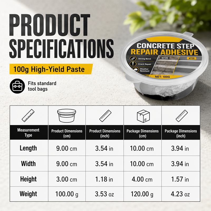 Concrete Step Repair Adhesive – Permanently bonds cracked stairs & walkways. Weatherproof – resists heat, ice & rain. Walk safely again!