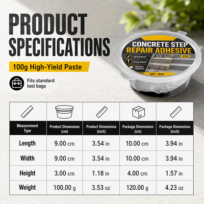 Concrete Step Repair Adhesive – Permanently bonds cracked stairs & walkways. Weatherproof – resists heat, ice & rain. Walk safely again!