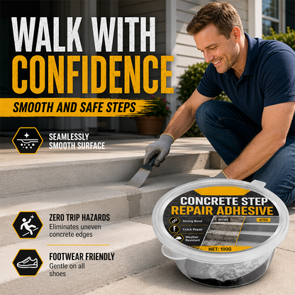 Concrete Step Repair Adhesive – Permanently bonds cracked stairs & walkways. Weatherproof – resists heat, ice & rain. Walk safely again!