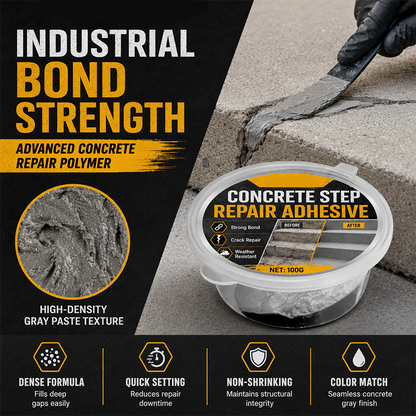 Concrete Step Repair Adhesive – Permanently bonds cracked stairs & walkways. Weatherproof – resists heat, ice & rain. Walk safely again!